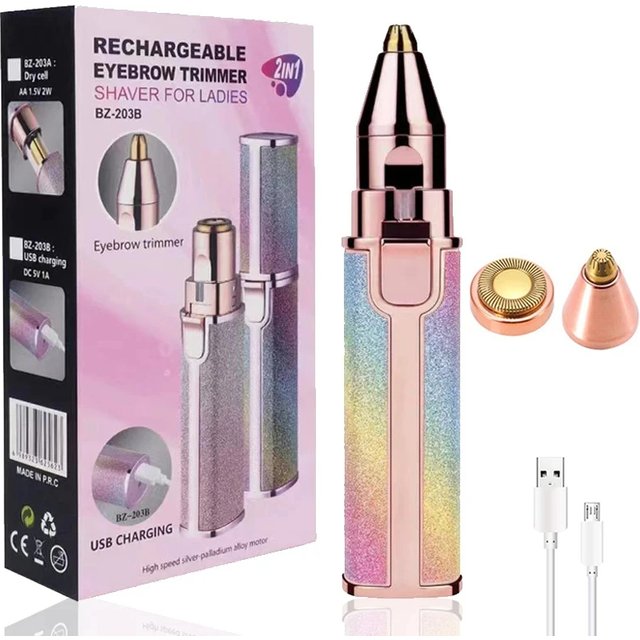 2-in-1 Painless Electric Facial Hair Remover with LED Light, Shaver & Eyebrow Trimmer for Gentle Smooth Hair Removal