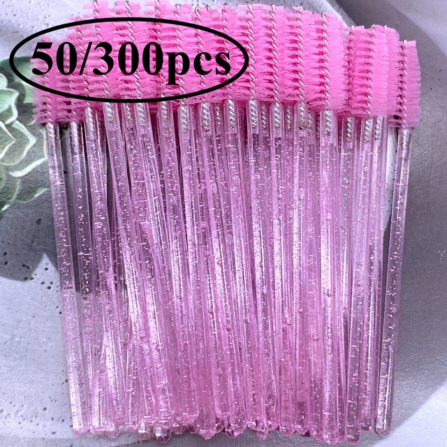 50/300Pcs Crystal Eyelash Makeup Brush Diamond Handle Mascara Wands Eyelash Extension Tool Disposable Spoolie Wands for Mascara