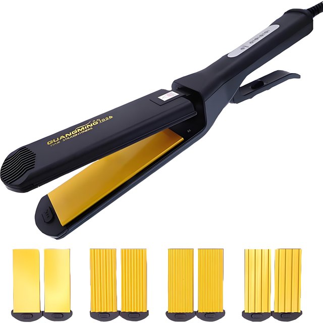 4-in-1 Women Interchangeable Plates Hair Straightener Crimping Iron Crimper Hair Styling Tool deep wave Straightening Iron