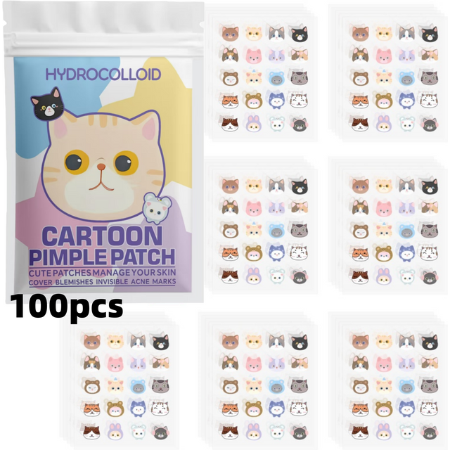 100/600PCS Cartoon Acne Patch, Cute Cat-Shaped Facial Concealer Acne Patch, Safe, Non-Toxic, Gentle and Non-Irritating