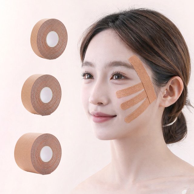 Bande de kinésiologie faciale pour lifting, bandes de lifting myofasciales, 95% coton, élastique, pour le raffermissement de la ligne du menton et du cou (1 rouleau)