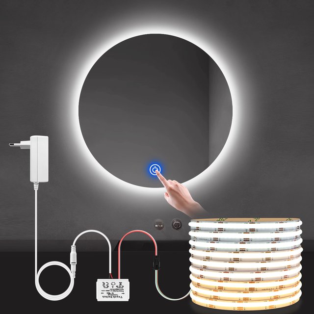 Dresssing Table Makeup Mirror LED Light Strip COB 24V CCT 2700K To 6500K Dimmable Touch Switch Bathroom Vanity Mirror Backlight