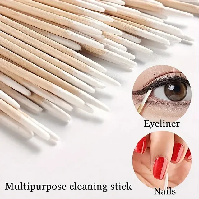 100-500Pcs Nails Wood Cotton Swab Clean Sticks Bud Tip Wooden Cotton Head Manicure Detail Corrector Nail Polish Remover Art Tool