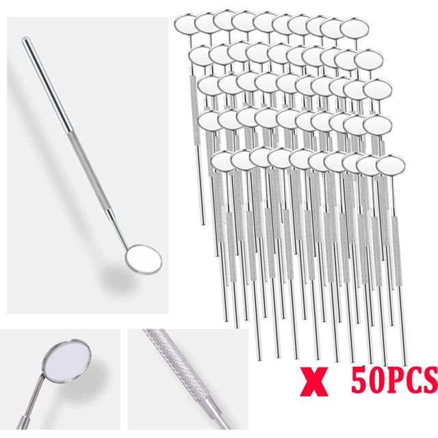 50Pcs/set Dental Mirror Mouth Mirror with Handle Intraoral Mirrors Dentist Instrument Teeth Whitening Dentist Mouths Care Tools