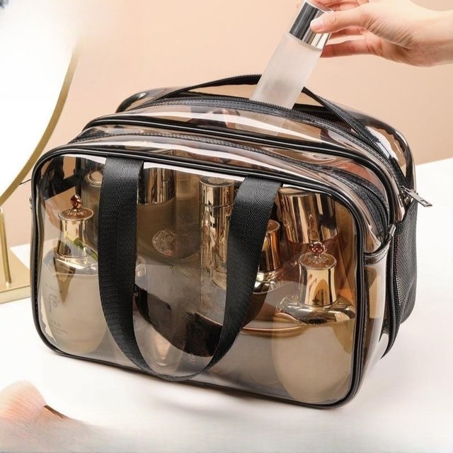 1 Piece Double Layered Large Capacity Transparent Waterproof Cosmetic Bag Female Travel Wash Makeup Storage Organizer Pouch