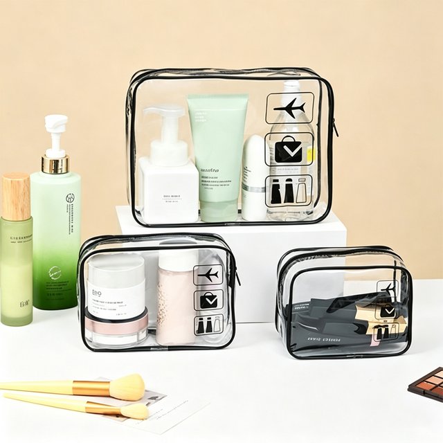 3Pcs Clear Makeup Bag with Zippers Transparent Organizer Cosmetic Bags for Vacation Business Trip Airport Bathroom