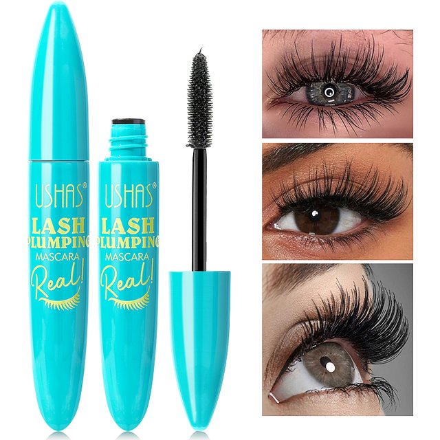 USHAS Ultra Long Lasting Mascara 4D Waterproof Mascara Liquid Fiber Mascara 360 Degree Spiral Brush Eyelashes Extension Makeup