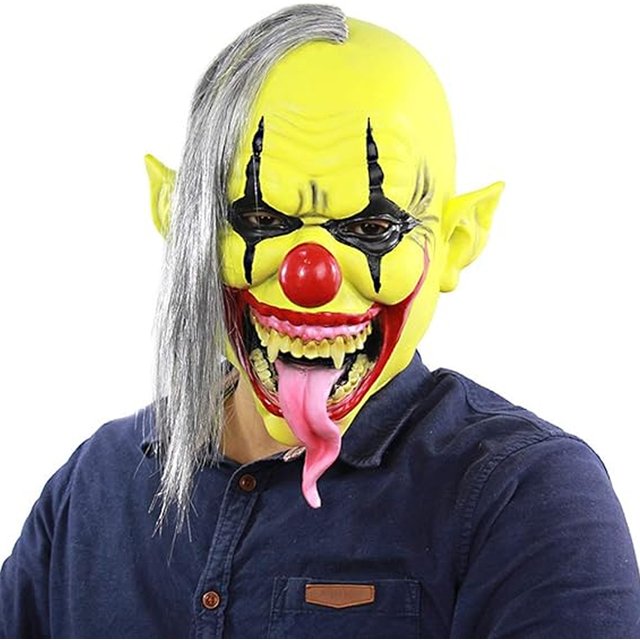Masque d'Halloween - Masque de clown d'horreur vert avec cheveux, masque facial terrifiant pour déguisement de fête pour adultes