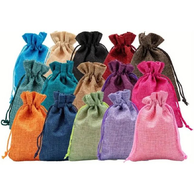 10PCS, 6 Sizes, 20 Colors, Burlap Gift Bags with Drawstrings-Premium Quality Jute Pouches for Jewelry, Cosmetics and Wedding