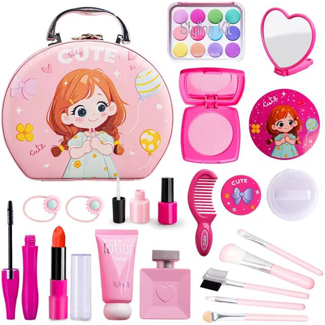 21PCS Kids Toys Simulation Cosmetics Set Pretend Makeup Toys Girls Play House Simulation Make up Educational Toys For Girls Gift