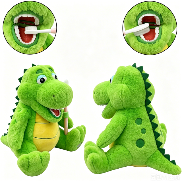 Kids Dental Learning Plush Toy Green Crocodile with Toothbrush Early Oral Care Educational Stuffed Dentistry Accessories Gifts
