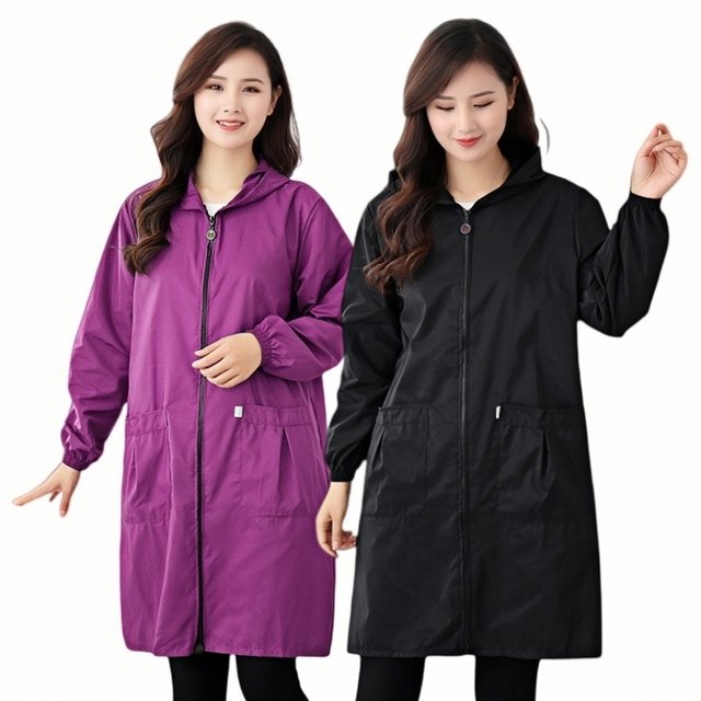 Tablier de travail imperméable à manches longues pour femme, blouse de cuisine anti-huile, tablier de ménage en tissu non élastique