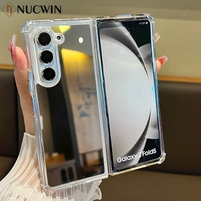 Girl Makeup Mirror Luxury Airbag Bumper Case for Samsung Galaxy Z Fold 8 7 6 5 4 3 Plating Mirror Cover