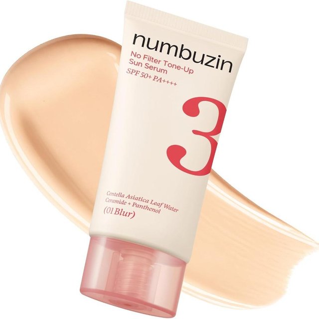 Numbuzin 3 No Filter Tone‑Up Sun Serum SPF50+ PA++++ Brightening Blur Facial Sunscreen Waterproof Sweatproof Daily UV Protection