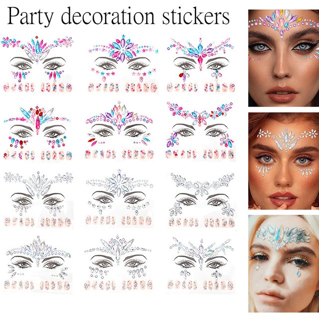 EDM Face Stickers, Nail Stickers, 2-in-1 Diamond Stickers, Eyebrow Center Stickers, Makeup Ball Stickers, Face Accessories