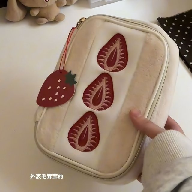 Strawberry sandwich Cosmetics Large-Capacity Card Bag High-Value Stationery Bag Sanitary Napkin Wash Storage Bag