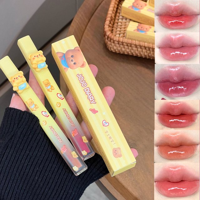 Cheesy Bear Mirror Lip Glaze, Moisturizing Plump Lips, Water Light Lip Glaze Lasting Not Easy To Stick Mirror Lipstick Lip Gloss
