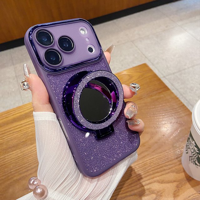 Luxury Glitter Bling Camera Full-pack Film Case For IPhone 18 17 Pro Max Air 16 15 14 13 Magnetic Make-up Mirror Bracket Cover