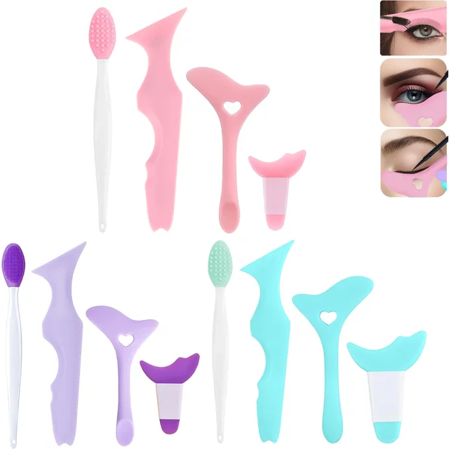 Wholesale 4PCS Eyeliner Stencils Set Reusable Silicone Eyeliner Tool Lash Guard Eye Lips Makeup Tool for women eyeliner stencil