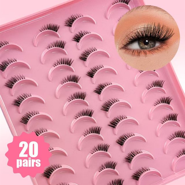 False Eyelashes, 20 Pairs/Set, Half-Eye, Transparent Stem, Extension Eyelashes, Natural Makeup, False Eyelashes, Party Club