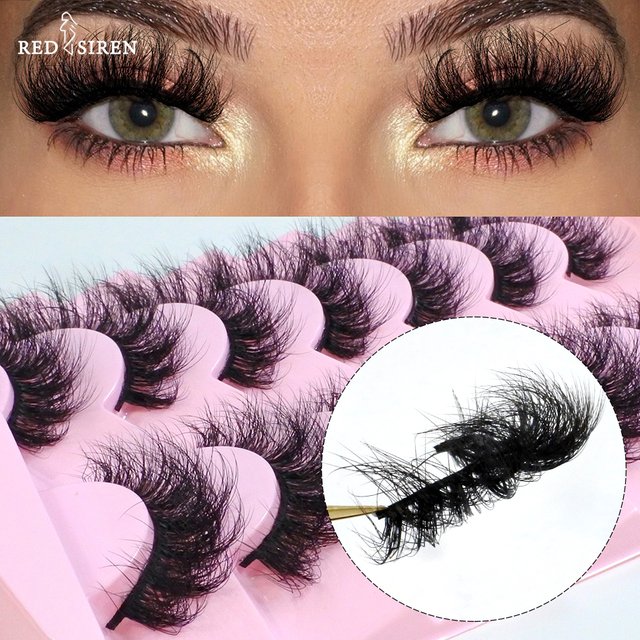 RED SIREN Lashes Mink Fluffy 7 Pairs / pack Natural Wispy Messy Manga Lashes Free Shipping False Eyelashes Makeup