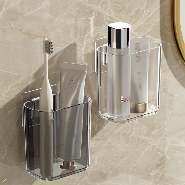 Toothbrush Holder for Bathroom, Toothbrush Cup Wall-mounted Self-Adhesive Mini Storage Box For Home Bathroom Kitchen