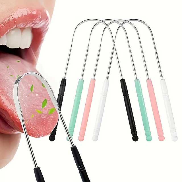 1PC Reusable Stainless Steel Tongue Scraper With Comfort Grip Handle Oral Care Tool, Tongue Cleaner Tongue Scraper
