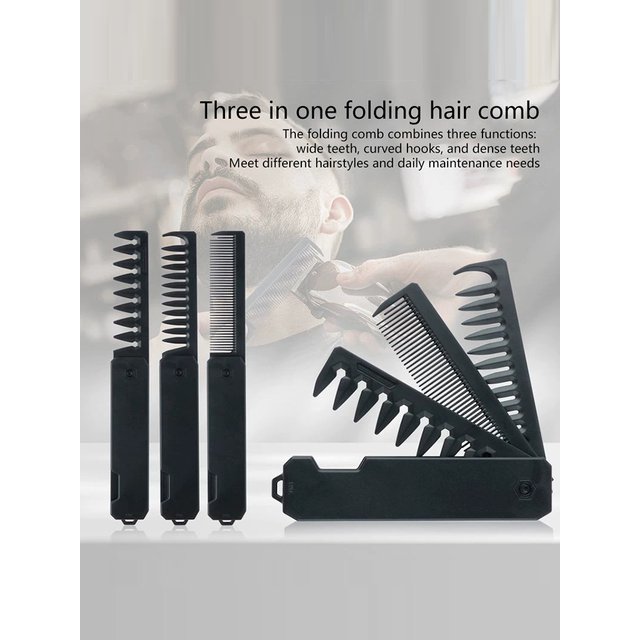 Professional 3-in-1 Pocket Folding Comb Wide Tooth Beard Styling Tool Barber Hair Clipper Comb Salon Hairdressing Accessory