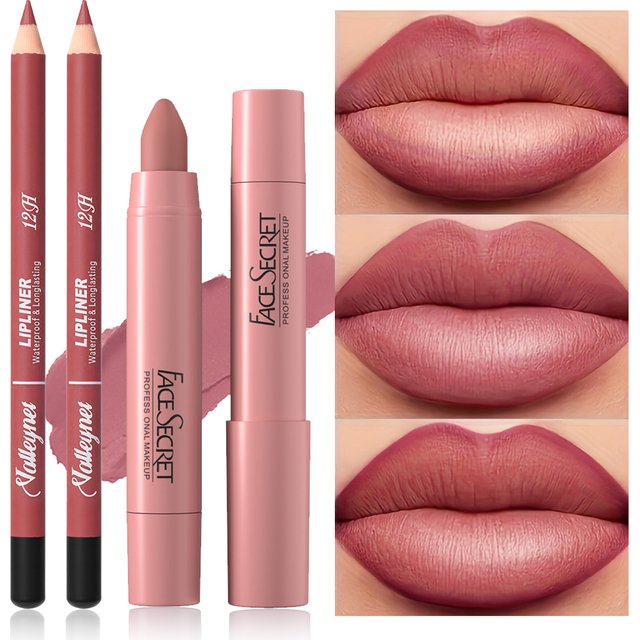 2Pcs/Set Lip Liner + Lipstick Pencil, Matte Velvet Lipstick - Long Lasting Lip Combo Set Makeup Tutorial Cosmetics