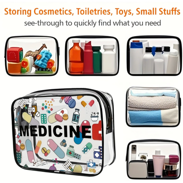 Medicine Cosmetic Bag Women Large Capacity Travel Organizer Easy Wipe Clean Toiletry Pouch Daily Use Trip Toiletry Travel Bag
