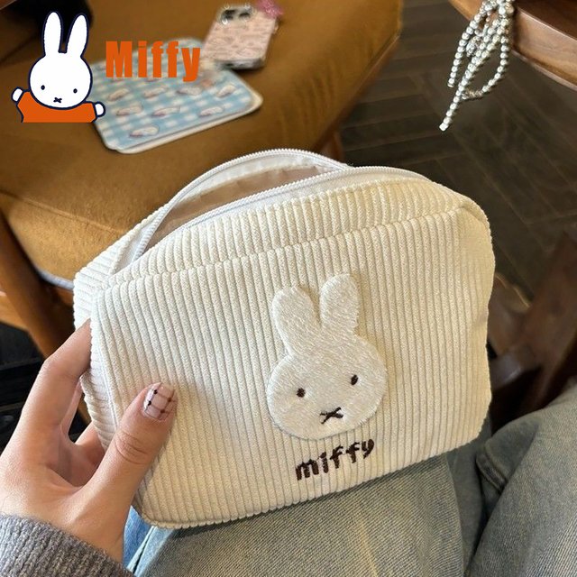 Kawaii Miffy Corduroy Pouch Cosmetic Bag Cute Pencil Case Organizer Corduroy Portable Student Stationery Travel Girl Gift