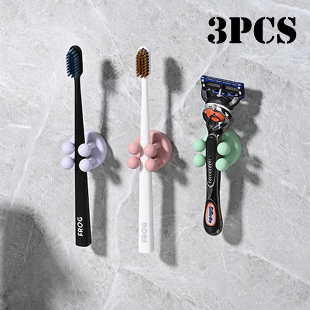 3pcs Adhesive Silicone Toothbrush Holders Wall Mounted Hanging Towels Keys Cables and Cords Kitchen and Bathroom Organization