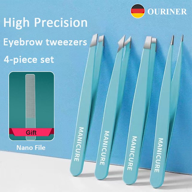 4Pcs High-Quality Eyebrow Tweezer Colorful Hair Beauty Fine Hairs Puller Stainless Steel Slanted Brow Clips Removal Makeup Tools