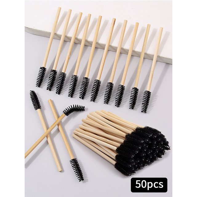 Brosse à cils avec manche en bambou, brosse de maquillage, Extension de cils, baguettes de Mascara,