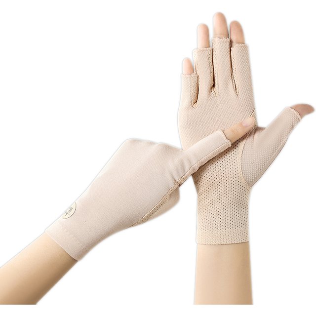 Women's Cotton Thin Touch Screen Riding Driving Outdoor Summer Autumn Fingerless Half-finger UV Protection Sunscreen Gloves