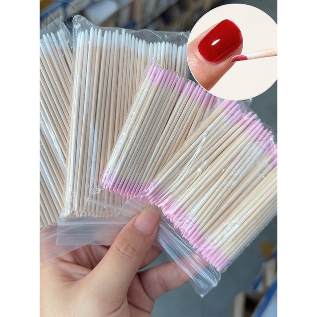 100-500Pcs Pink White Wood Cotton Swab Nail Cleaning Sticks 7/10CM Nail Cuticle Pusher Remover Detail Makeup Nail Polish Remover