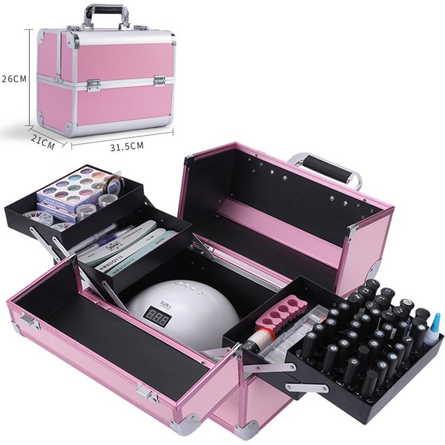 Lockable Expandable Makeup Bag Aluminum Nail Art Tools Cosmetic Box Multi Layer Drawers Nail Polish Manicure Storage Organizer