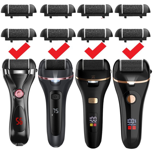 6 Pcs Foot Care Tool Heads Hard Skin Remover Refills Replacement Rollers for Cracked Heels Calluses and Dead Skin Black