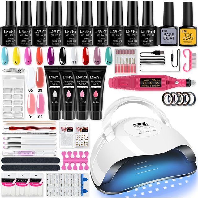 Poly Gel Extension Tool Set Professional Gel Nail Polish Kit With UV LED Nail Lamp Dryer And Electric Nail Drill Machine
