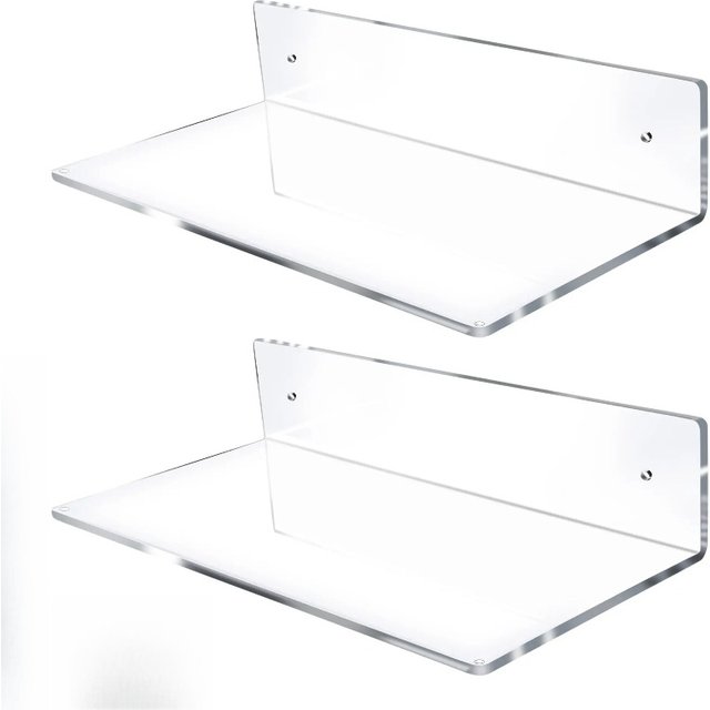 L-Shaped Acrylic Floating Shelf Wall Storage Mounted Shelves Invisible Thick for Makeup Photo Picture Record Display