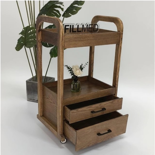 Premium Beauty Cart with Drawers Mobile Salon Trolley Professional Makeup Storage Cabinet for SPA Wooden Rolling Organizer