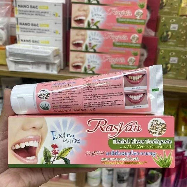Thailand Rasyan Toothpaste Whitening Removing Yellow Tartar and Bad Breath Protecting Gums Cloves Brightening Refreshing Breath