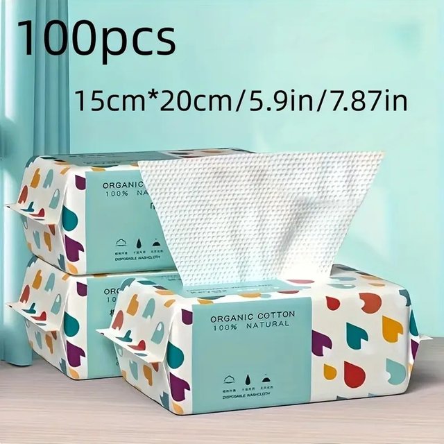 100PCS Disposable Facial Cleansing Wipes - Ultra-Soft & Thick Cotton Towels | For Salon & Home Use | Gentle on All Skin Types
