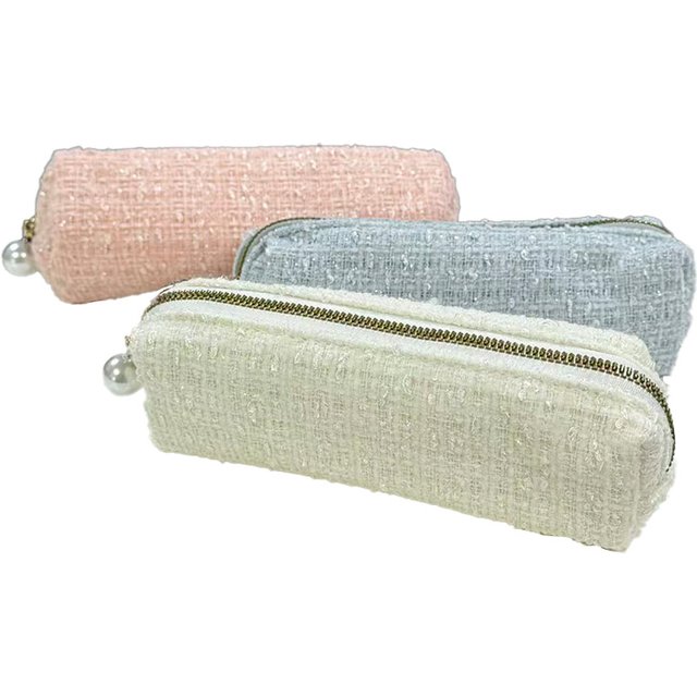 BUYLEMO Luxury Tweed Cotton Cosmetic Bag Pencil Case, 2-in-1 Bucket Style Stationery & Makeup Organizer, Fashion Minimalist Stor