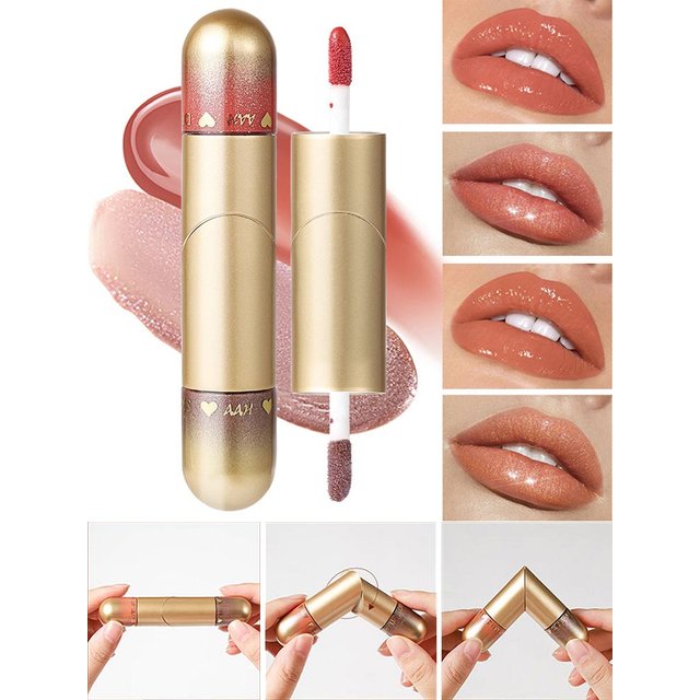 1pcs Double-Head Lip Gloss Lipstick, Hydrating and Moisturizing, Foldable, Sparkling Mirror-Like, Nourishing Lip Gloss