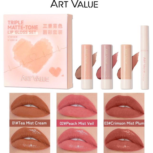 ART VALUE Multipurpose Lip Makeup Sets Include 3 Colors Velvet Matte Liquid Lipstick And 1 Lip Oil Balm Korean Cosmetics Kits