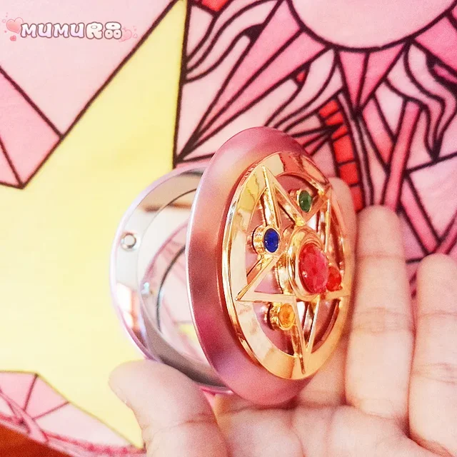 Sailor Moon Makeup Mirror Anime Figure Tsukino Usagi Folding Makeup Mirror Magic Stick Crystal Double Sided Girls Christmas Gift