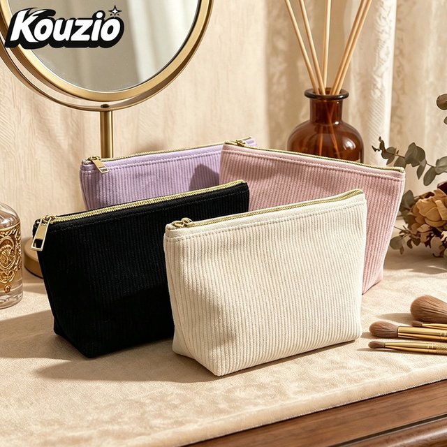 Kouzio Solid Corduroy Zipper Makeup Bag Portable Cosmetic Organizer BH1203