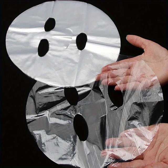 100pcs Disposable Transparent Full Face Covering PE Mask, Universal Skin Care Mask for Beauty Care, Moisturizing Accessories
