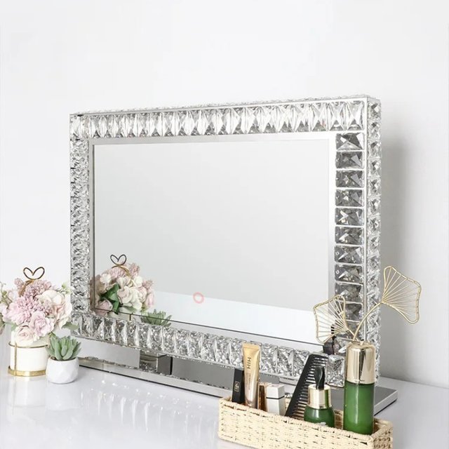 Crystal makeup household lamp vanity mirror desktop desktop girl heart light luxury intelligent fill light mirror